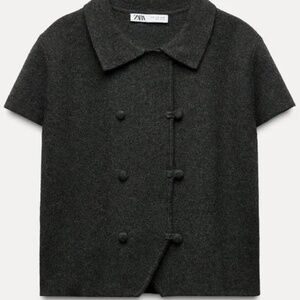 Zara Basic Knit Double Breasted Short-Sleeve Sweater Size XL